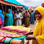 **

*   **Prompt:** A vibrant marketplace scene in Hargeisa, Somaliland. Focus on the bustling activity, colorful textiles, and the faces of resilient local entrepreneurs, showcasing the economic potential and stability of the region.

**
