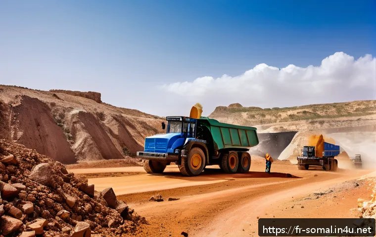 소말릴란드의 천연 자원 - A vibrant mining site in Somaliland showcasing modern extraction technologies amid a semi-arid lands...