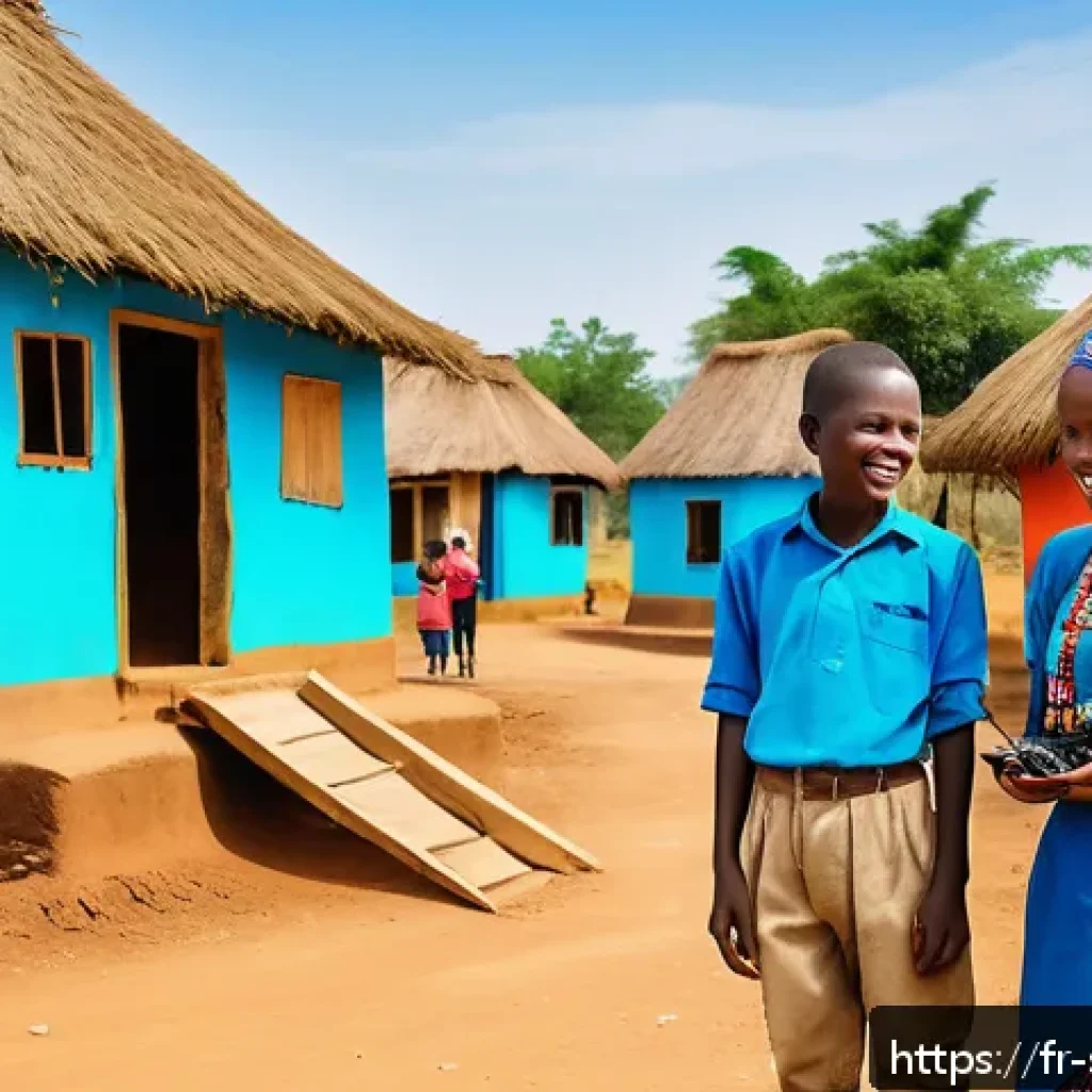 소말릴란드의 주요 통신사 - A vibrant rural village scene in West Africa showcasing newly installed modern mobile network antenn...