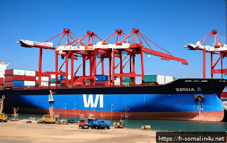 소말릴란드에서 창업하기 - A vibrant scene at the port of Berbera in Somaliland during daytime, showing modern cargo ships bein...