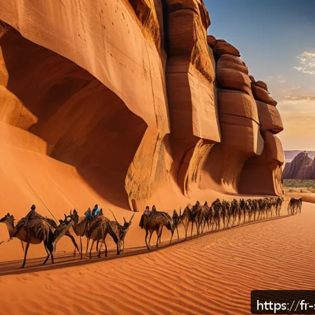 라스 게엘 암각화 - A detailed panoramic view of the Tassili n&rsquo;Ajjer rock formations at sunset, showcasing ancient prehi...