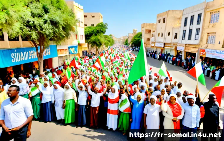 Home 30 소말릴란드 독립 기념일 행사 - Photorealistic Somaliland Independence Day community celebration in Hargeisa, wide street-level view...