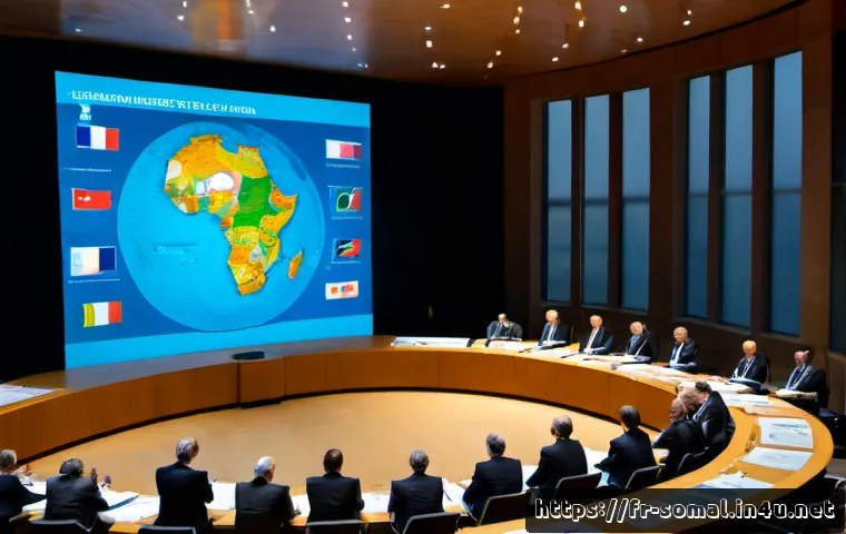 소말릴란드 유엔 미승인 이유 - Photorealistic international diplomatic conference in a modern European assembly hall, diverse deleg...